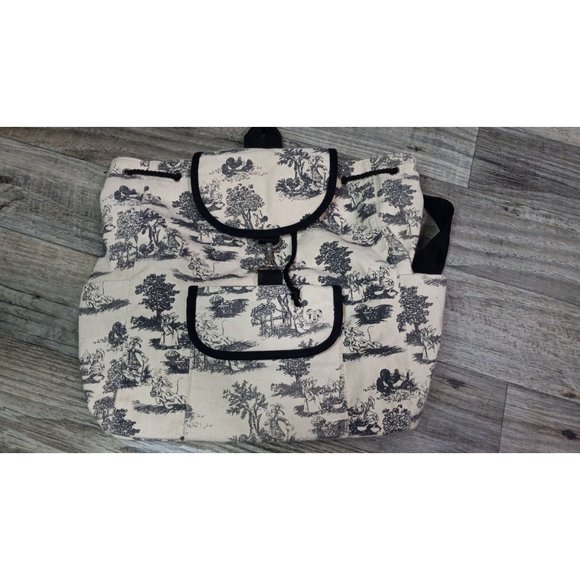 Walt Disney World Black White Toile Canvas Classic Mickey Friends Large Backpack